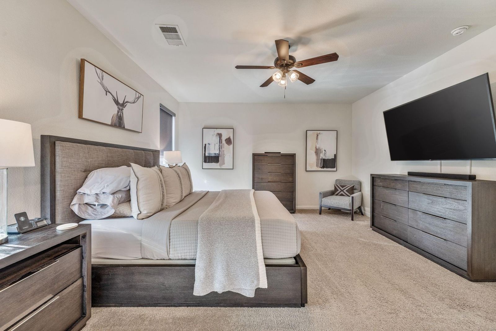 Staged primary bedroom in Marine Creek Ranch, Fort Worth