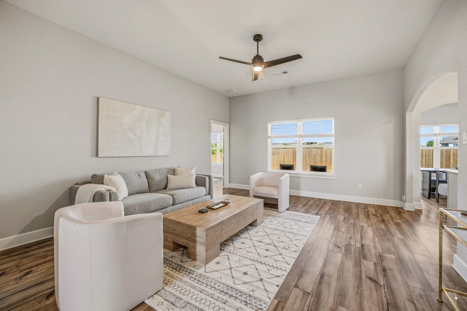 Staged living room in a west Fort Worth home